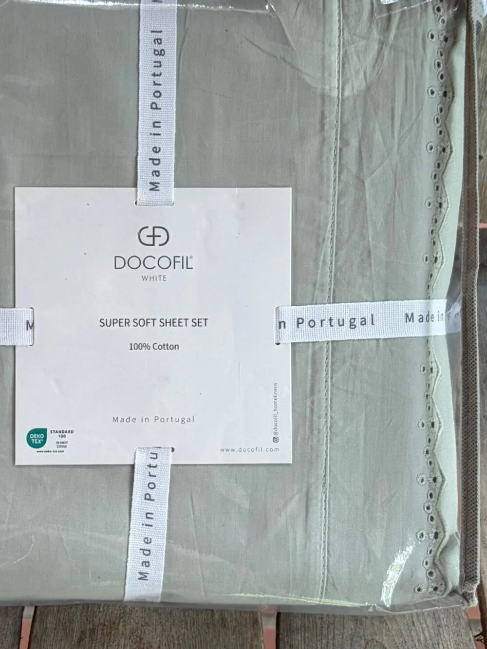 Docofil Portugal King Size Sheet Set Soft Cotton Embroidered Border Eyelets